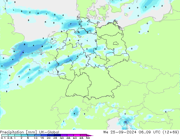 Precipitazione UK-Global mer 25.09.2024 09 UTC