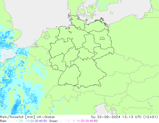 Regen/Schneefall UK-Global So 22.09.2024 13 UTC