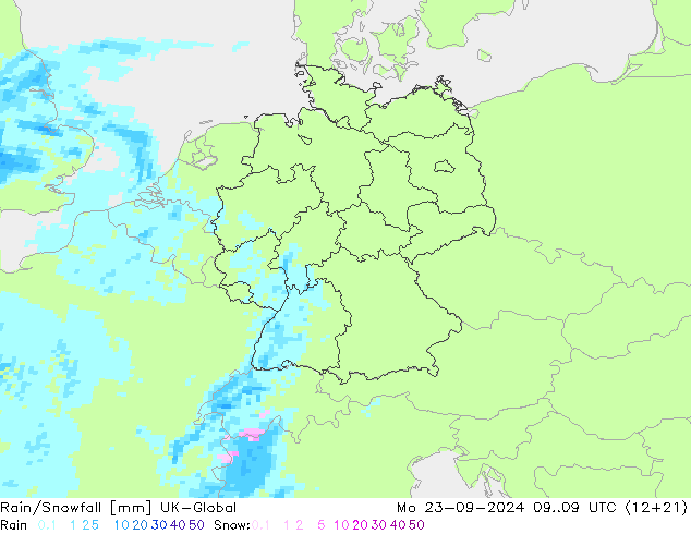 Regen/Schneefall UK-Global Mo 23.09.2024 09 UTC