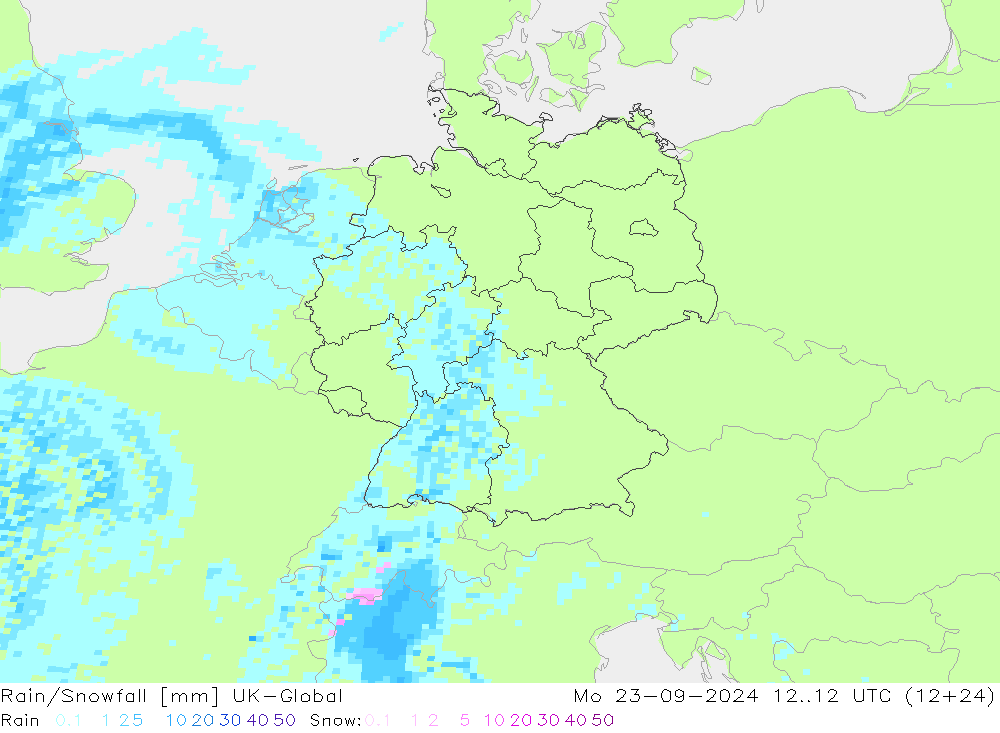 Rain/Snowfall UK-Global Po 23.09.2024 12 UTC