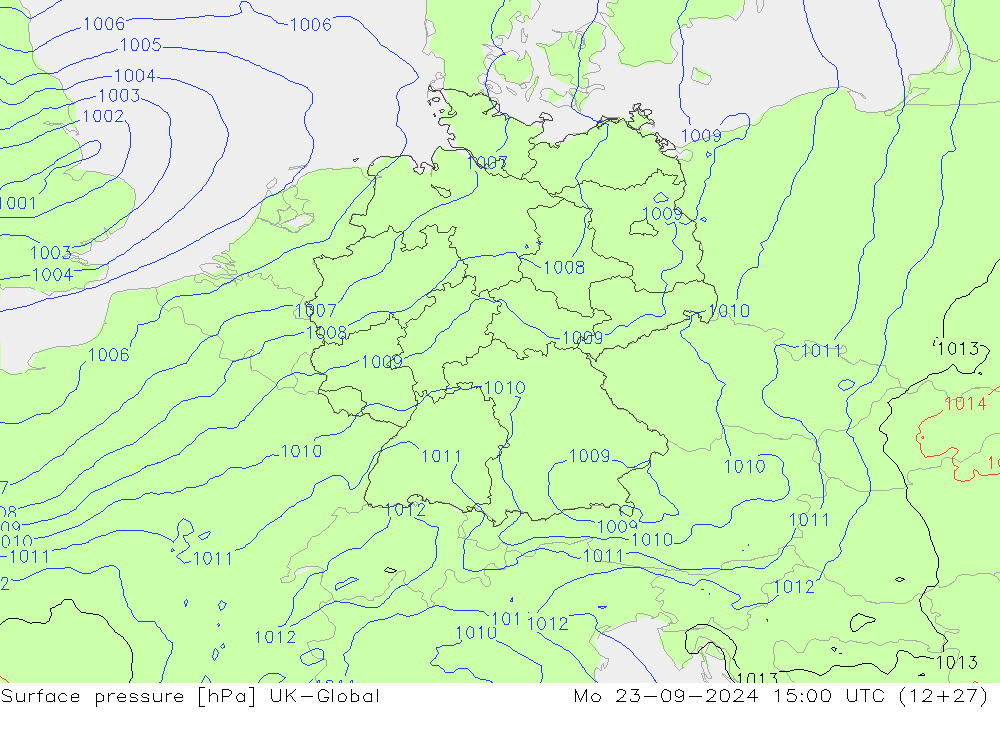 Atmosférický tlak UK-Global Po 23.09.2024 15 UTC