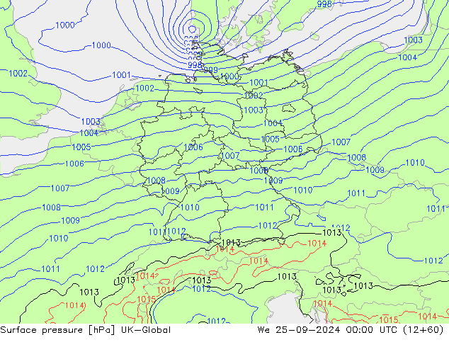 Surface pressure UK-Global We 25.09.2024 00 UTC