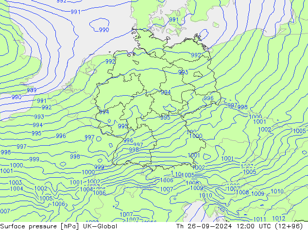 Surface pressure UK-Global Th 26.09.2024 12 UTC