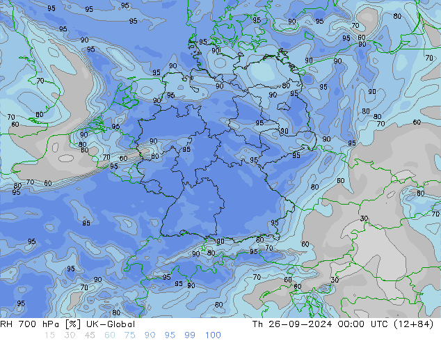 RH 700 гПа UK-Global чт 26.09.2024 00 UTC