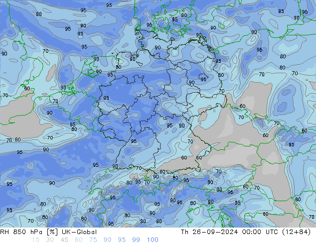 RH 850 hPa UK-Global Th 26.09.2024 00 UTC