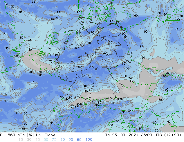 RH 850 hPa UK-Global Čt 26.09.2024 06 UTC