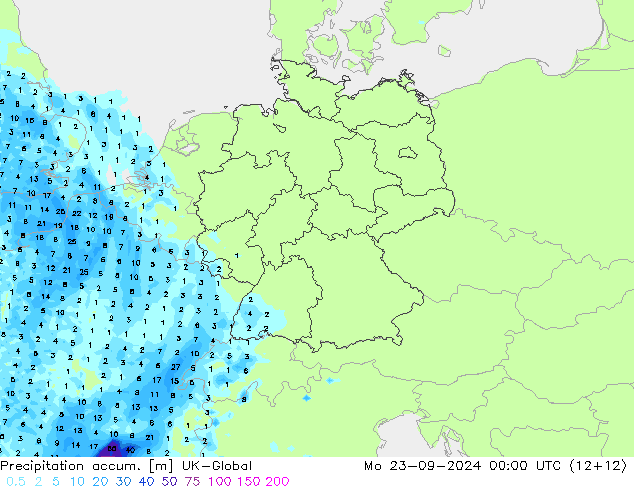 Precipitation accum. UK-Global  23.09.2024 00 UTC