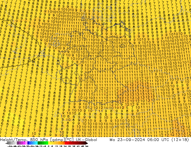 Height/Temp. 850 hPa UK-Global Mo 23.09.2024 06 UTC