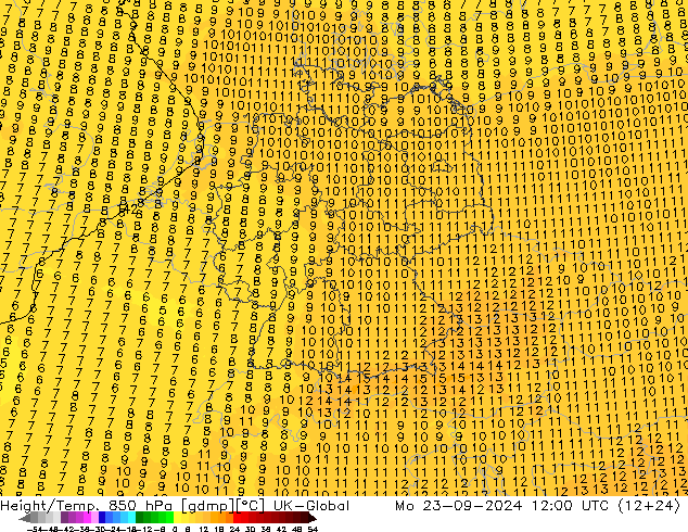 Height/Temp. 850 hPa UK-Global 星期一 23.09.2024 12 UTC