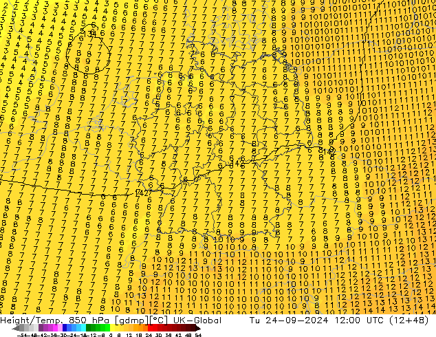 Height/Temp. 850 hPa UK-Global  24.09.2024 12 UTC