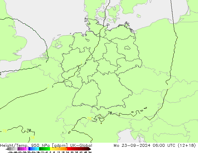 Height/Temp. 950 hPa UK-Global Mo 23.09.2024 06 UTC