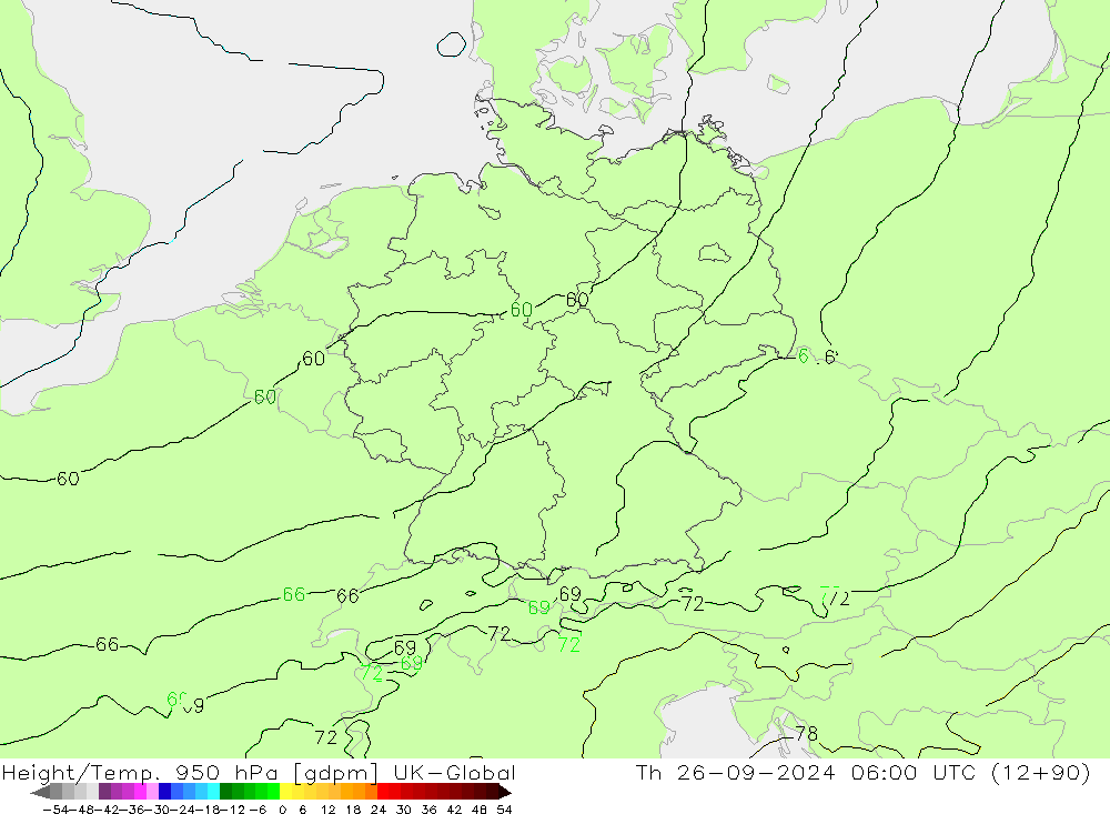 Height/Temp. 950 hPa UK-Global Th 26.09.2024 06 UTC