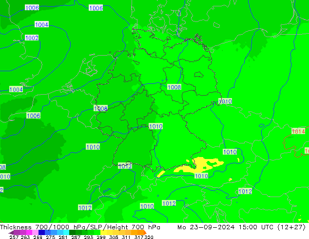 Thck 700-1000 hPa UK-Global lun 23.09.2024 15 UTC