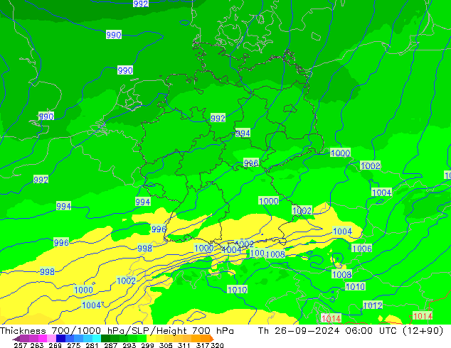 Thck 700-1000 hPa UK-Global Th 26.09.2024 06 UTC