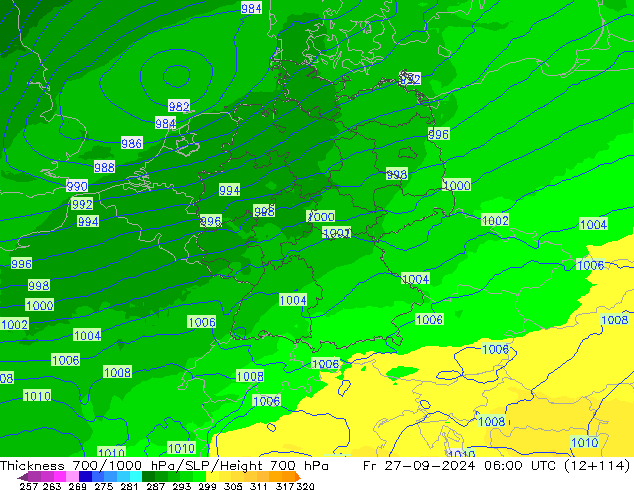 Thck 700-1000 hPa UK-Global Sex 27.09.2024 06 UTC