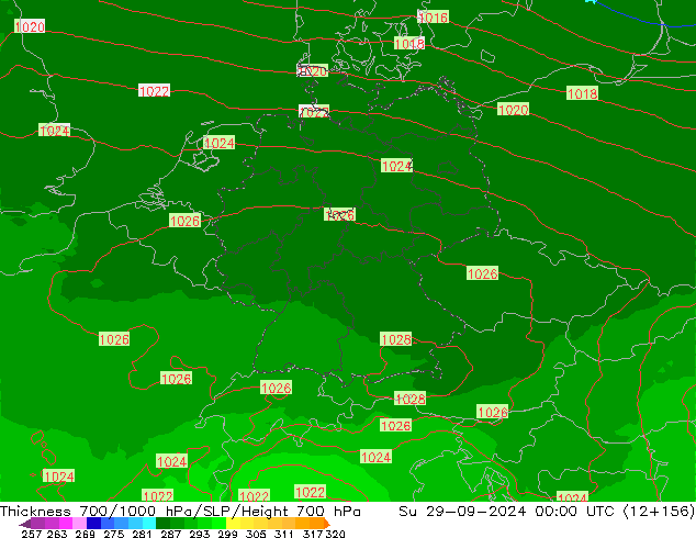 Schichtdicke 700-1000 hPa UK-Global So 29.09.2024 00 UTC