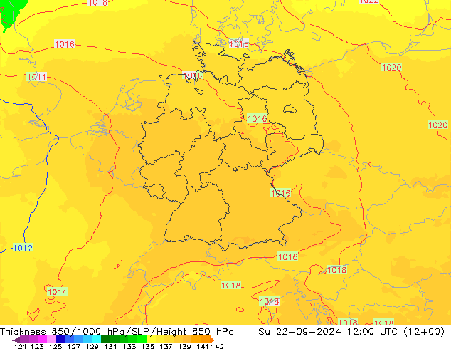 Schichtdicke 850-1000 hPa UK-Global So 22.09.2024 12 UTC