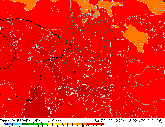 Theta-W 850hPa UK-Global Su 22.09.2024 18 UTC