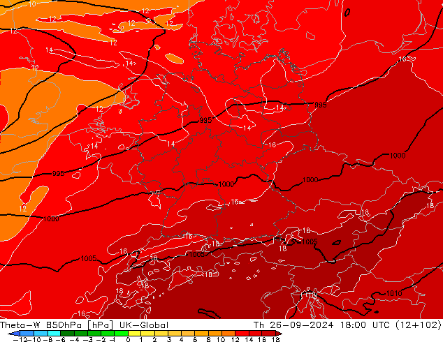 Theta-W 850hPa UK-Global Th 26.09.2024 18 UTC