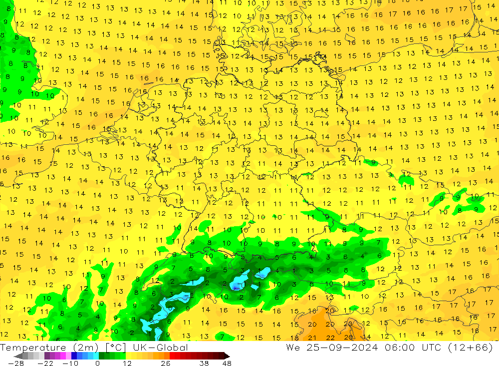 Temperature (2m) UK-Global We 25.09.2024 06 UTC