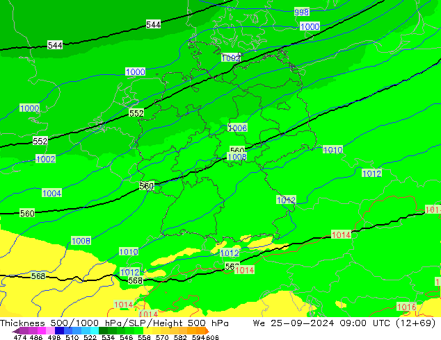 500-1000 hPa Kalınlığı UK-Global Çar 25.09.2024 09 UTC