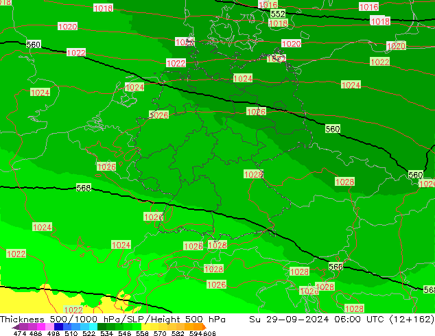 500-1000 hPa Kalınlığı UK-Global Paz 29.09.2024 06 UTC