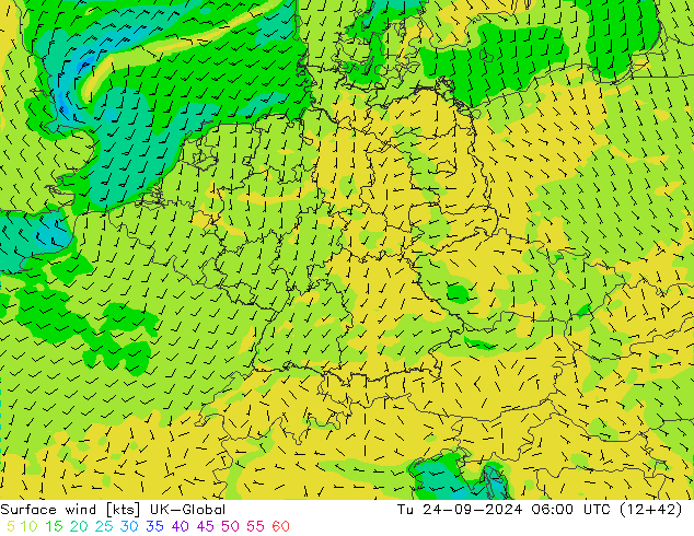 Wind 10 m UK-Global di 24.09.2024 06 UTC