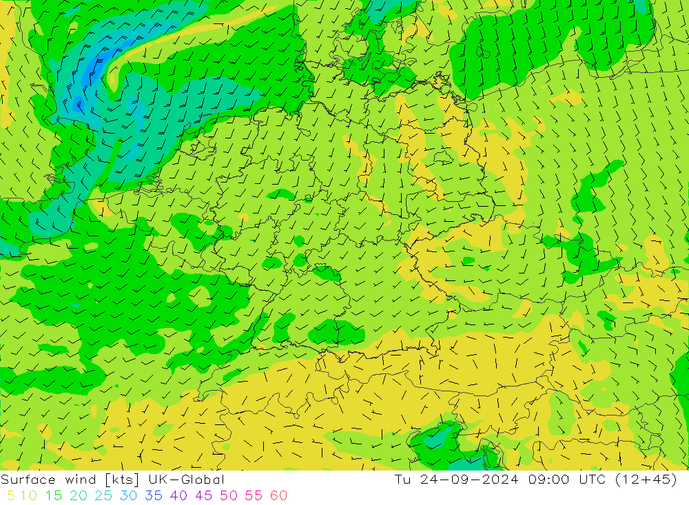 Vento 10 m UK-Global mar 24.09.2024 09 UTC