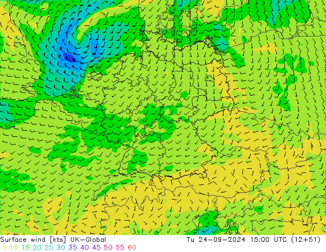 ветер 10 m UK-Global вт 24.09.2024 15 UTC
