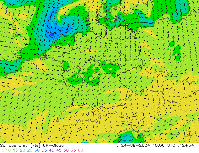 Vent 10 m UK-Global mar 24.09.2024 18 UTC