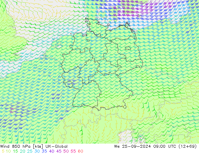 ветер 850 гПа UK-Global ср 25.09.2024 09 UTC