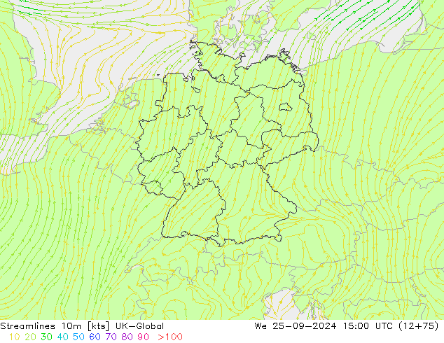 Streamlines 10m UK-Global We 25.09.2024 15 UTC