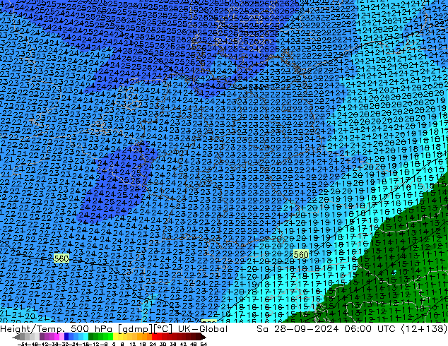 Height/Temp. 500 hPa UK-Global Sa 28.09.2024 06 UTC