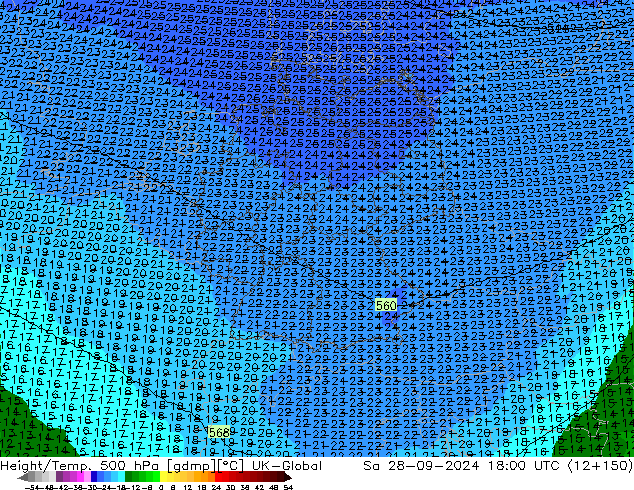 Height/Temp. 500 hPa UK-Global Sáb 28.09.2024 18 UTC