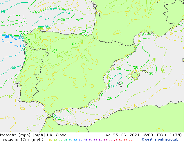 Isotachs (mph) UK-Global Qua 25.09.2024 18 UTC