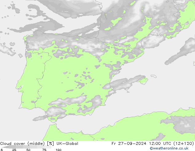 Cloud cover (middle) UK-Global Fr 27.09.2024 12 UTC