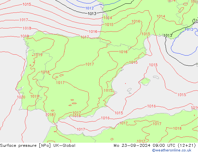 Luchtdruk (Grond) UK-Global ma 23.09.2024 09 UTC