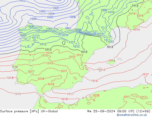 Yer basıncı UK-Global Çar 25.09.2024 09 UTC