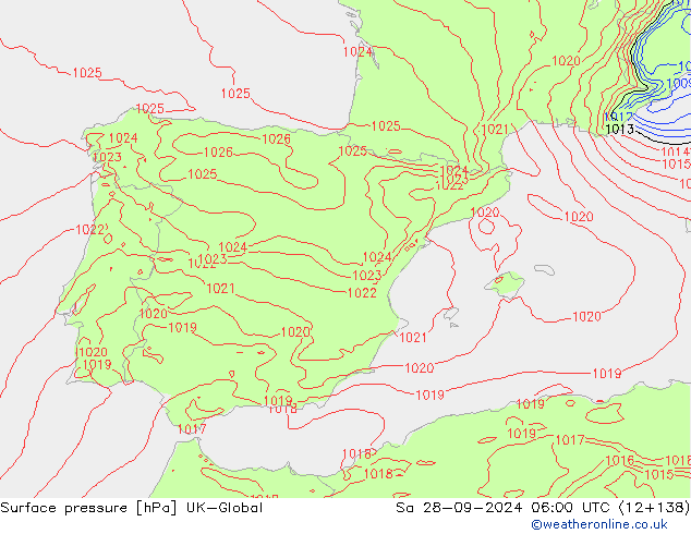 приземное давление UK-Global сб 28.09.2024 06 UTC