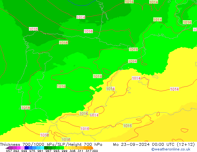 Thck 700-1000 hPa UK-Global  23.09.2024 00 UTC