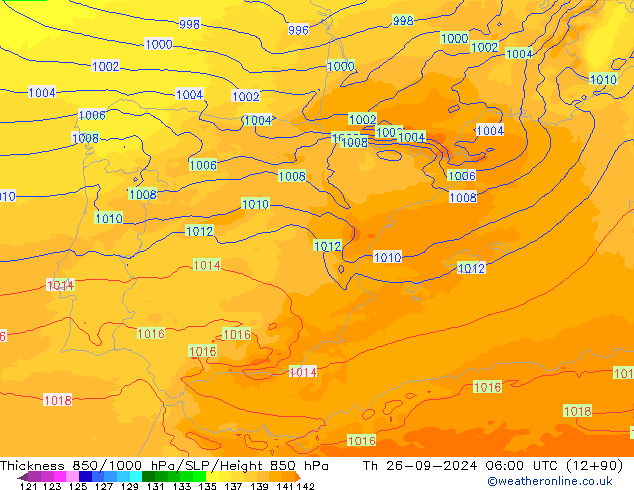 Thck 850-1000 hPa UK-Global Th 26.09.2024 06 UTC