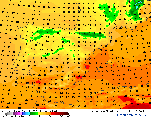 Temperature (2m) UK-Global Pá 27.09.2024 18 UTC