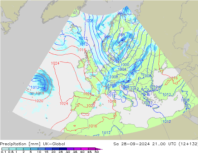 Précipitation UK-Global sam 28.09.2024 00 UTC