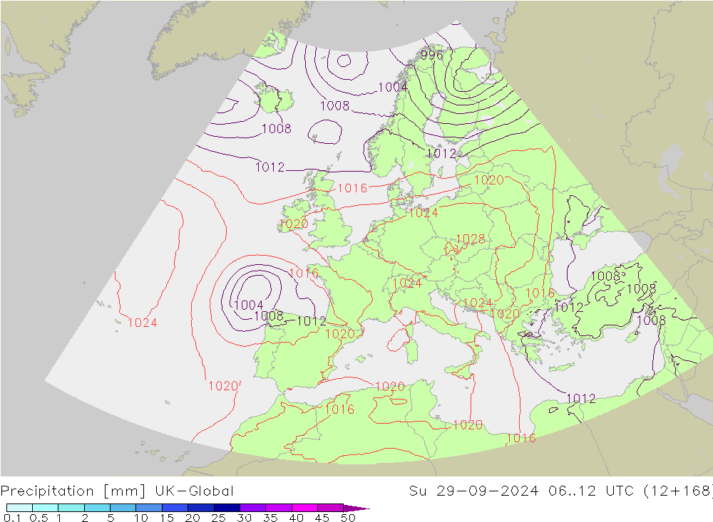 Précipitation UK-Global dim 29.09.2024 12 UTC