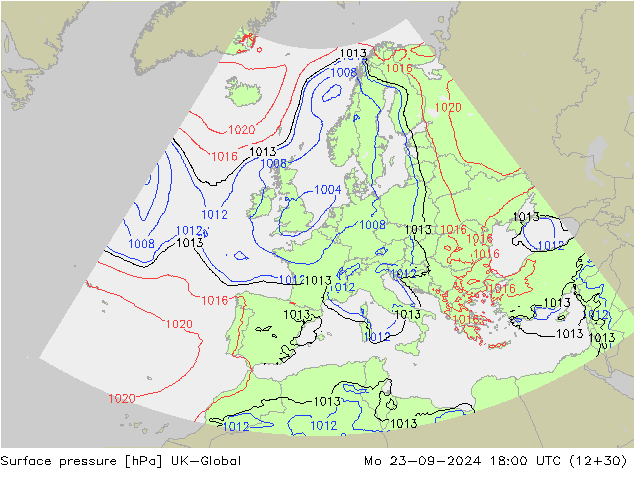 Surface pressure UK-Global Mo 23.09.2024 18 UTC