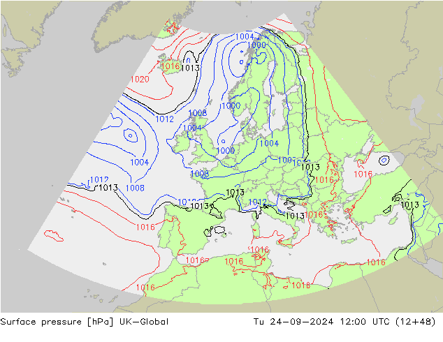 Surface pressure UK-Global Tu 24.09.2024 12 UTC