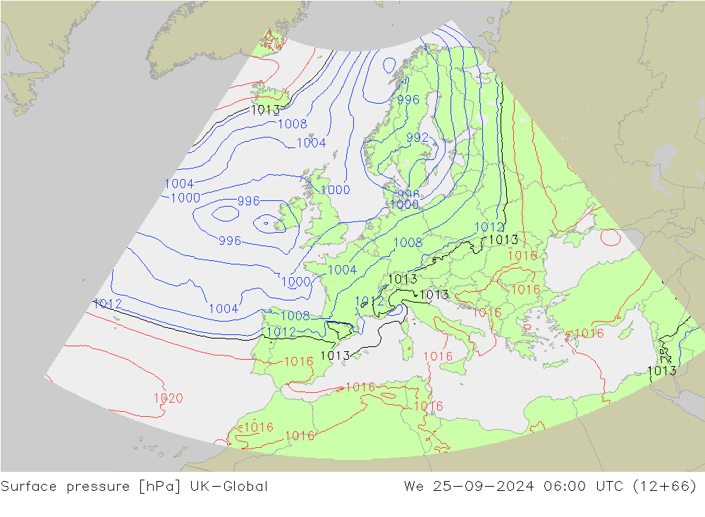 Surface pressure UK-Global We 25.09.2024 06 UTC