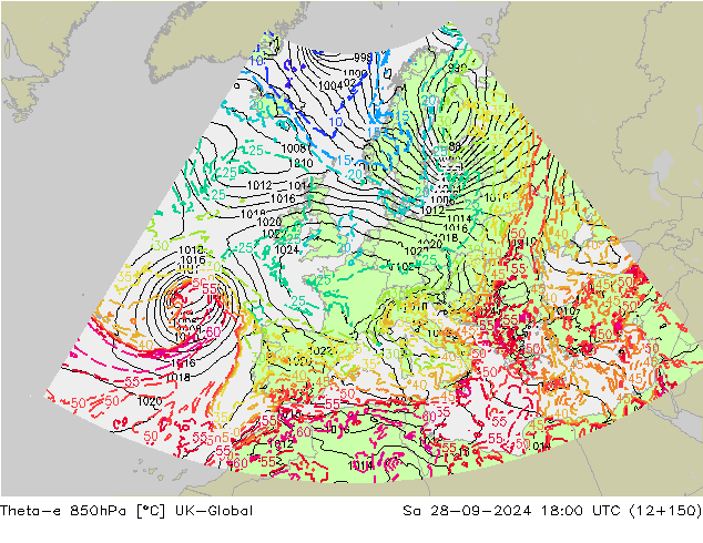 Theta-e 850hPa UK-Global Sa 28.09.2024 18 UTC