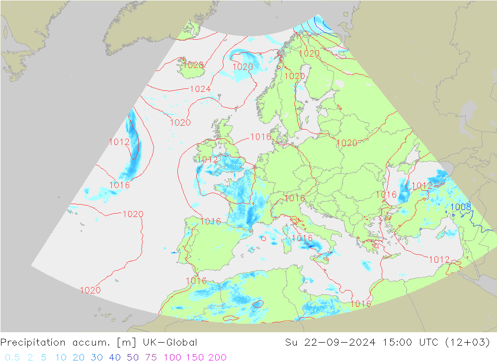 Precipitación acum. UK-Global dom 22.09.2024 15 UTC