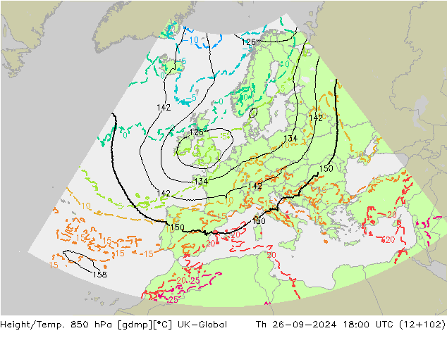 Height/Temp. 850 hPa UK-Global Th 26.09.2024 18 UTC